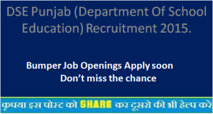 DSE Punjab (Department Of School Education) Recruitment 2015.